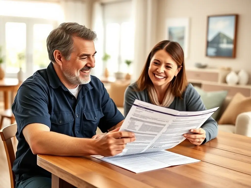 A clear and detailed invoice outlining all costs associated with an appliance repair service, with a friendly technician explaining the charges to a satisfied customer.